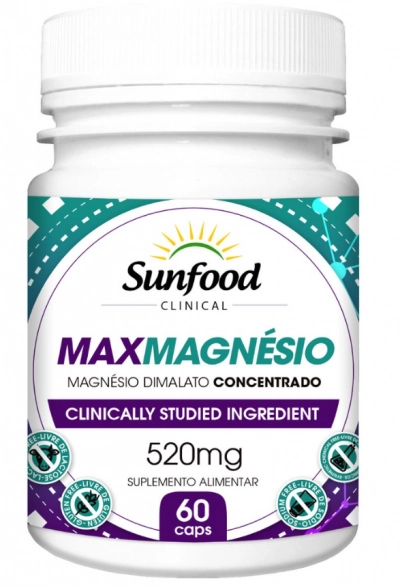 MaxMagnésio,  Magnésio Dimalato Concentrado, 520mg, 60 Cápsulas, Sunfood