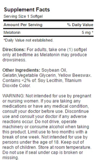 Melatonina, 5Mg, 60 Softgels, Time Release, Extra Forte, Puritan's Pride