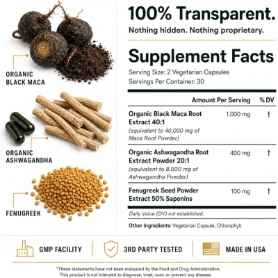 Macaplus+, com Black maca + Aswagandha, 60 Cápsulas, Plus+Ultra