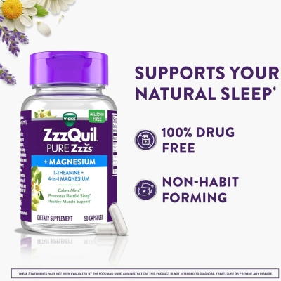 ZZZQuil + Magnésio, Sono Reparador, Relaxamento e Bem-Estar Diário, 90 Cápsulas, Vicks