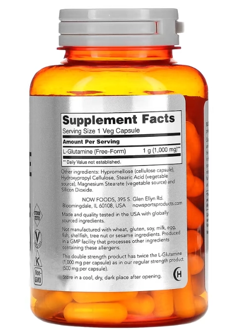 L-Glutamina 1000mg, 120 Cápsulas, Now