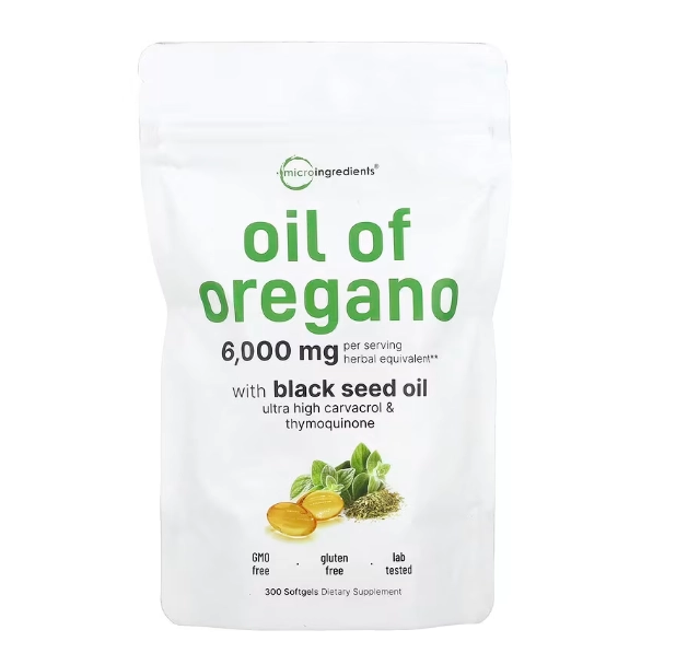 Óleo de Orégano com Óleo de Cominho Preto 6000mg, 300 Cápsulas Softgel, Micro Ingredients