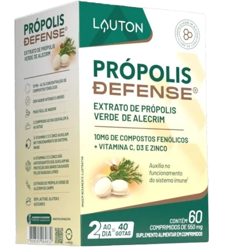 Extrato de Própolis Verde de Alecrim com Vitamina C + D3 e Zinco, 60 Comprimidos, Lauton Nutrition