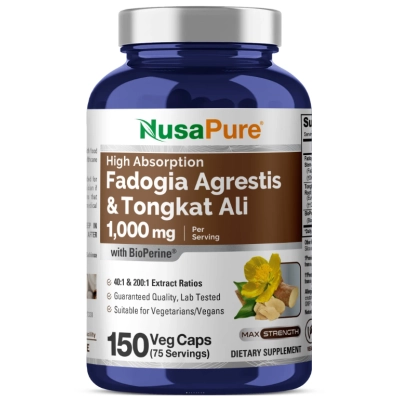 Fadogia Agrestis 600mg com Tongkat Ali 400mg, 150 Cápsulas, NusaPure