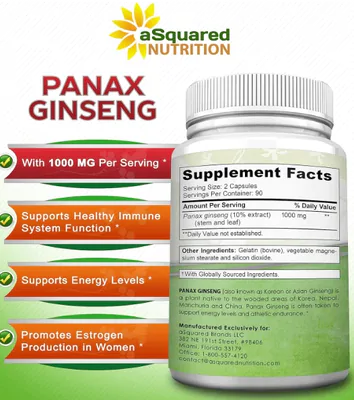 Red Korean Panax Ginseng 1000mg, 180 Cápsulas, aSquared Nutrition