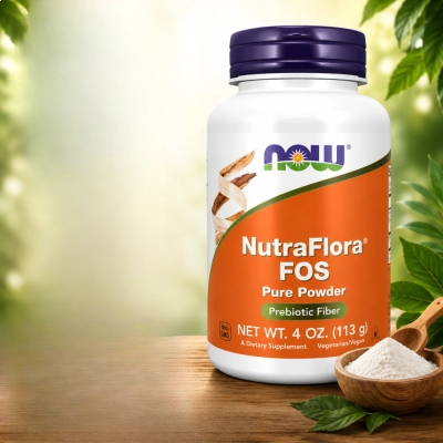 NutraFlora FOS, Prebiótico para Digestão, Flora Intestinal e Bem-Estar Diário, 113g, NOW