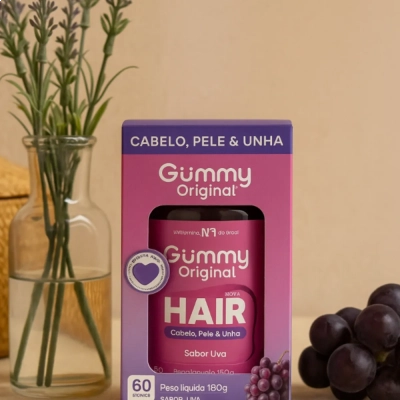 Gummy Hair, Cabelo, pele e unha, 60 Gomas Sabor Uva, 180g