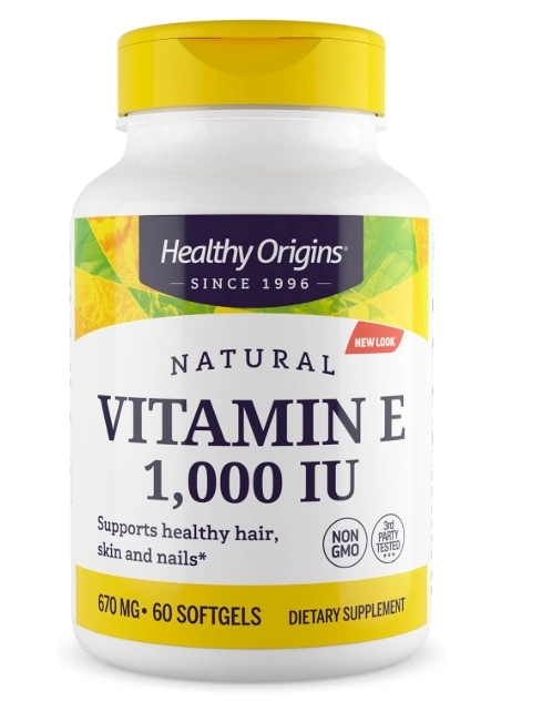 Vitamina E 1000UI Tocoferóis Mistos, 60 Cápsulas, Healthy Origins
