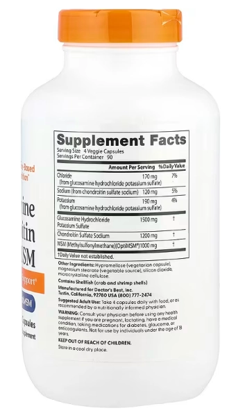 Glucosamina e Condroitina com MSM, 360 Cápsulas, Doctor's Best