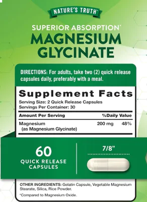Magnésio Glicinato 200mg, 60 cápsulas, Nature's Truth
