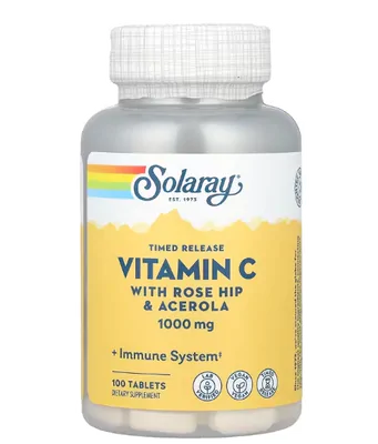 Vitamina C 1000mg Com Rosa-mosqueta e Acerola, 100 Comprimidos, Solaray