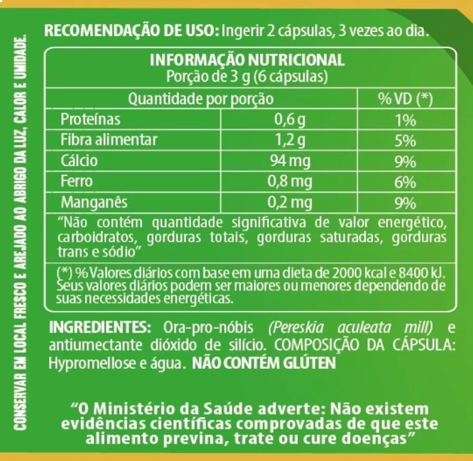 Ora-pro-Nóbis Vegana, 60 Cápsulas Vegetais