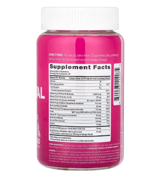 Multivitamínico Pré-Natal + DHA, Ácido Fólico, 60 Gomas Sabor Frutas Naturais, Pink