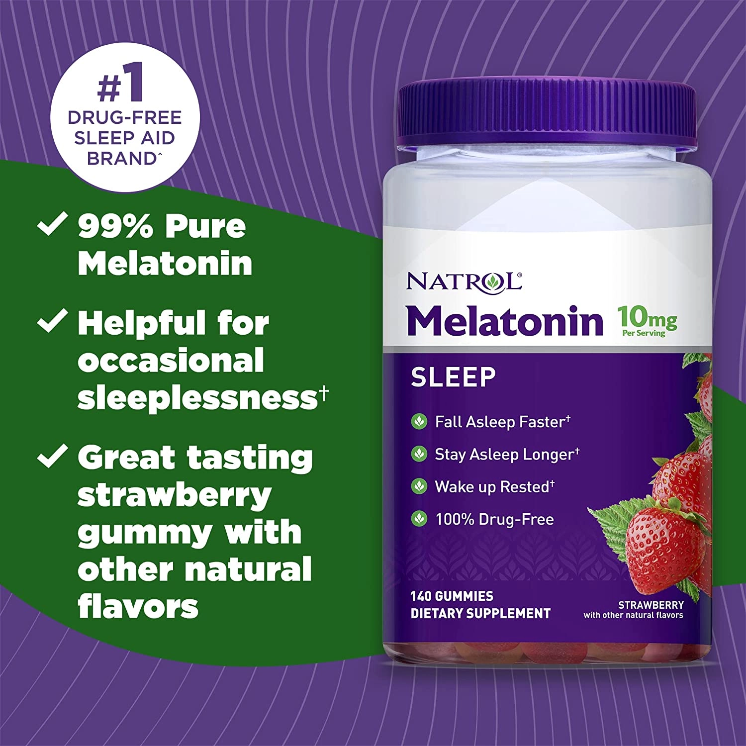 Melatonina 10mg, 140 Gomas, Sabor Morango, Natrol
