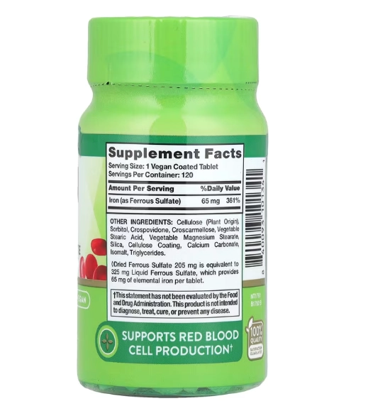 Ferro 65mg, 120 Comprimidos Revestidos, Nature's Truth