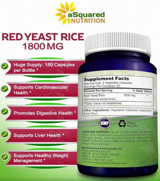 Red Yeast Rice, Arroz com Fermento Vermelho, 180 Cápsulas, aSquared Nutrition