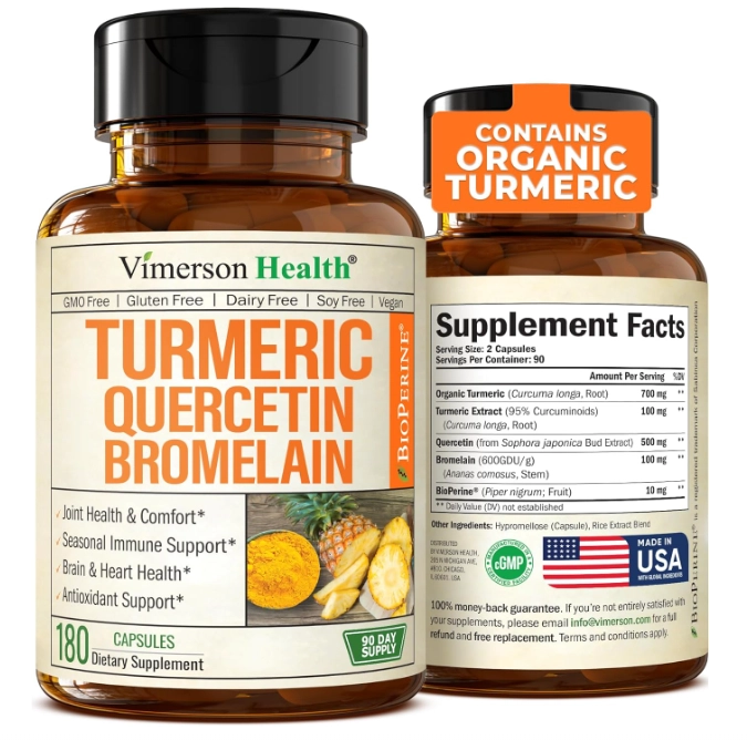Turmeric com Quercetina e Bromelaína, 180 Cápsulas, Vimerson Health