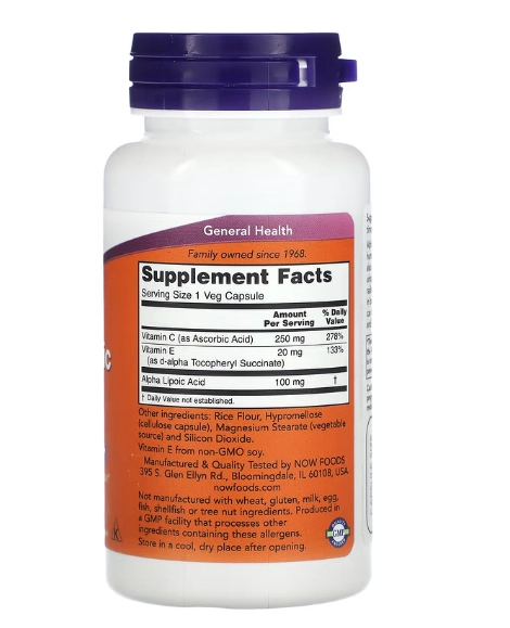 Ácido Alfa-Lipoico 100mg, 60 Cápsulas, Now