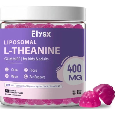 Liposomal L-Theanine, 400mg, 60 Gomas, Sabor  Mirtilo , Elysx