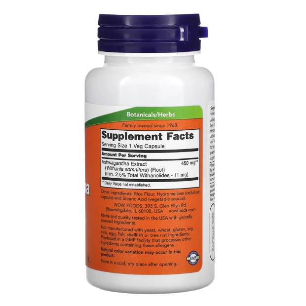 Ashwagandha, 450mg, 90 Cápsulas, Now