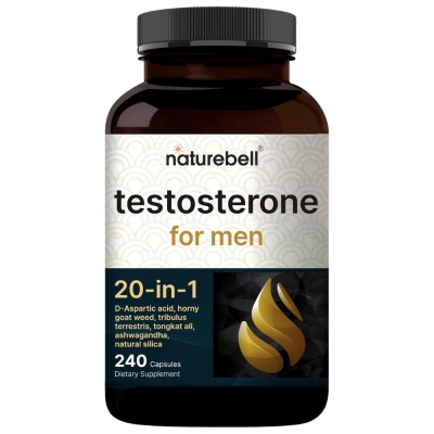 Testosterone Booster, Suporte à Testosterona, 20 em 1, 240 Cápsulas, Naturebell