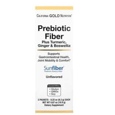 Prebiotic Fiber Plus, Fibra Prebiótica com Cúrcuma, Gengibre e Boswellia, 3 Pacotes de 6,3g Cada, California Gold Nutrit