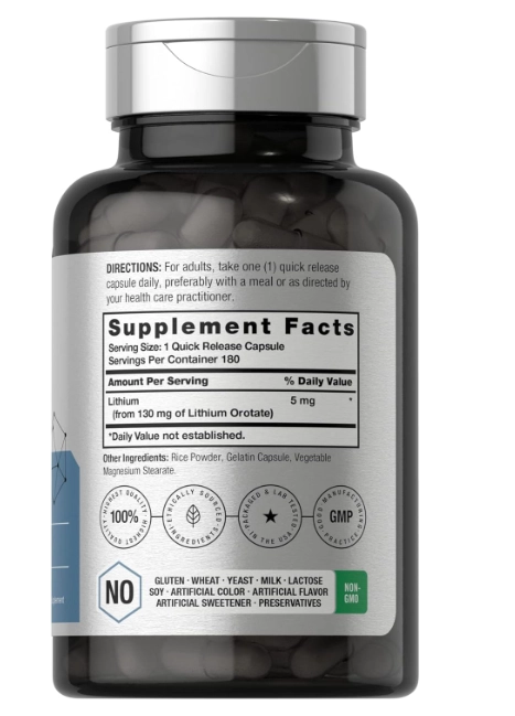 Lithium Orotate, Orotato de Lítio, 130mg, 180 Cápsulas, Horbaach