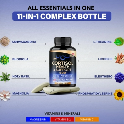 Cortisol health support 600mg, Equilíbrio Hormonal para Mulheres, 120 Cápsulas, Nutraharmony