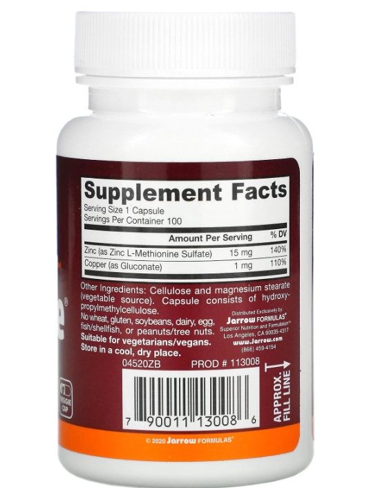 Zinc Balance Vegano, 100 Cápsulas, Jarrow Formulas