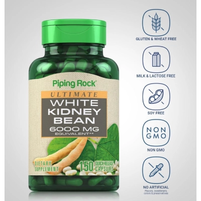White kidney 6000mg, Extrato de Feijão Branco, 150 Cápsulas, Piping Rock