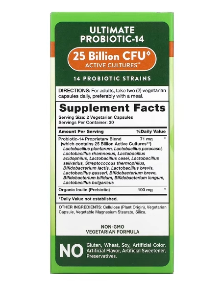 Ultimate Probiotic-14, 25 Bilhões, 60 Cápsulas, Nature's Truth