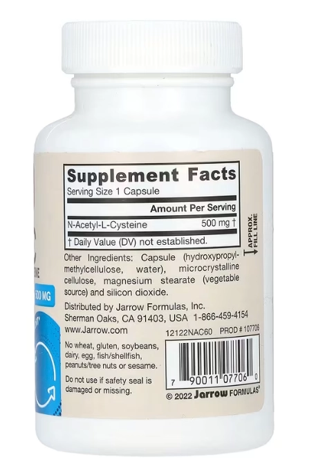 NAC N-acetilcisteína 500mg, 60 Cápsulas, Jarrow Formulas