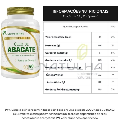 Óleo De Abacate, 60 cápsulas, Flora Nativa