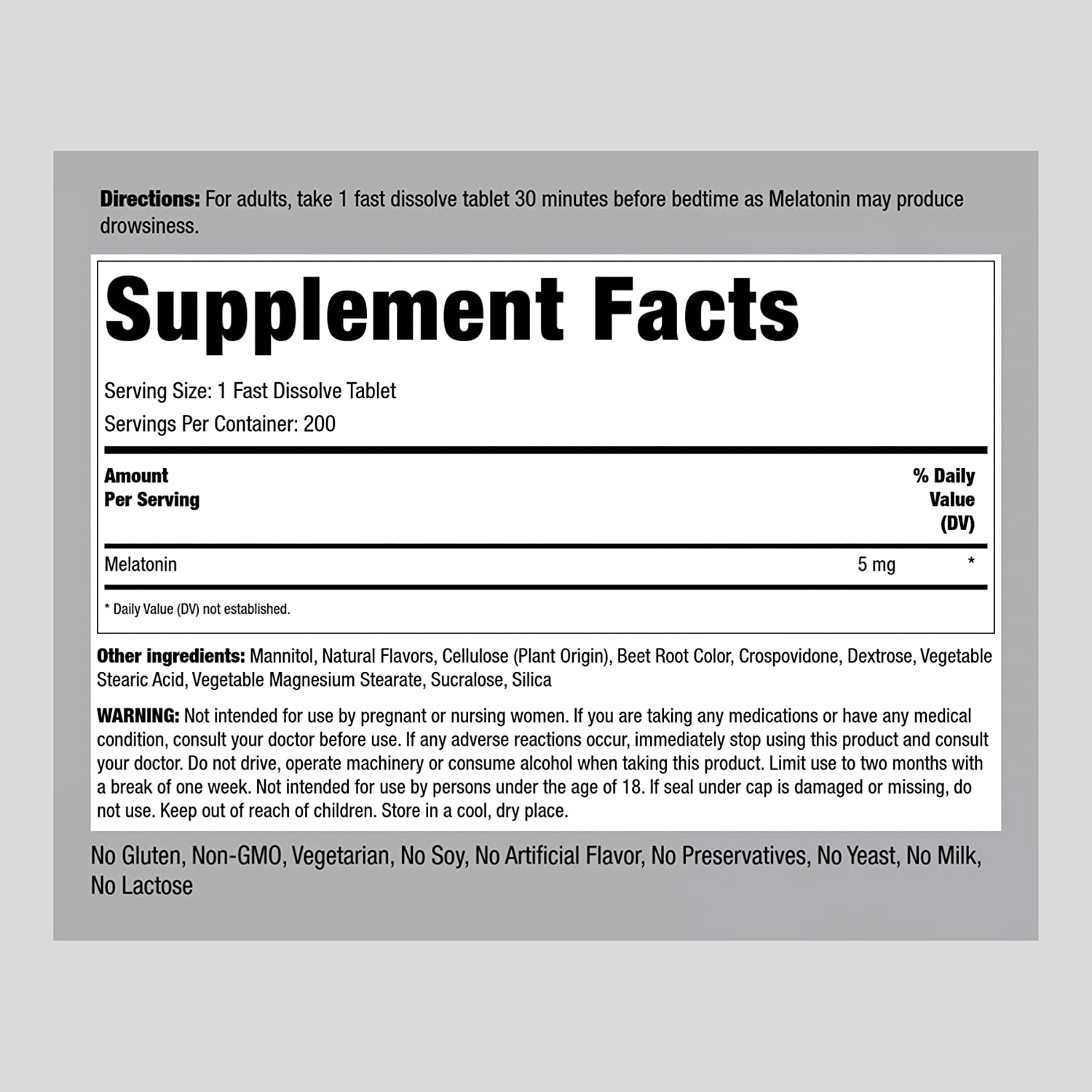 Melatonina 5mg, 200 Comprimidos Sublingual, Frutas Vermelhas, PipingRock