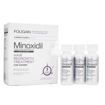 Minoxidil 2%, Tratamento para Estímulo do Crescimento Capilar Feminino e Ativação dos Folículos, 3 Meses, Foligain