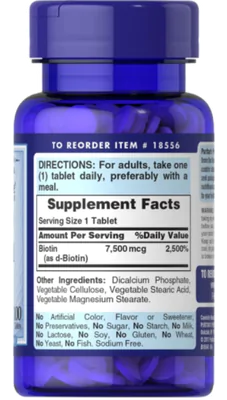 Biotina, 7500mcg, Ultra, 100 comprimidos, Puritan's Pride