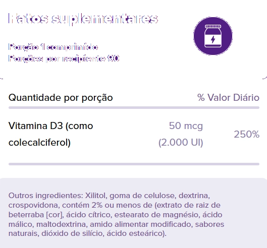 Vitamina D3, Saúde dos Ossos e das Articulações, 2.000UI, 90 Comprimidos Sabor Morango, Natrol