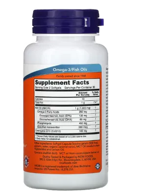 Krill e CoQ10, 60 cápsulas moles, Now