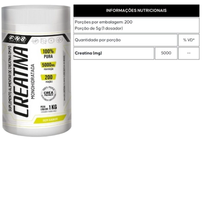 Creatina Monohidratada 100% Pura, 1kg, Sem Sabor, FNB Sports