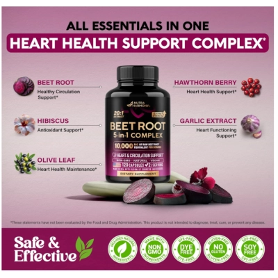 Blood Pressure Support, Beet Root 5 em 1, 120 Cápsulas, Nutra Harmony