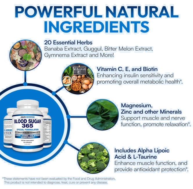 Blood Sugar 365,  Suporte para Energia e Metabolismo Saudável , 120 Capsulas, Arazo Nutrition