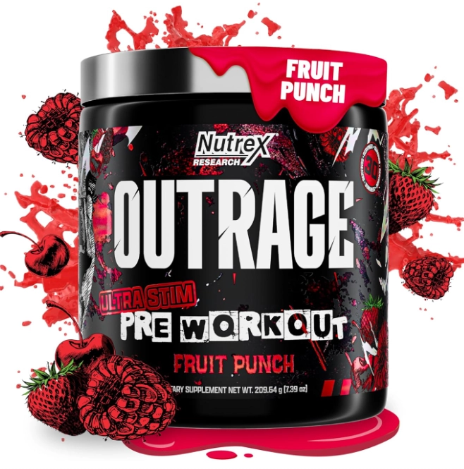 Pré Treino Outrage, Com Cafeína, L-Citrulina, Beta-Alanina e Creatina, Ultra Stim, Sabores, Nutrex