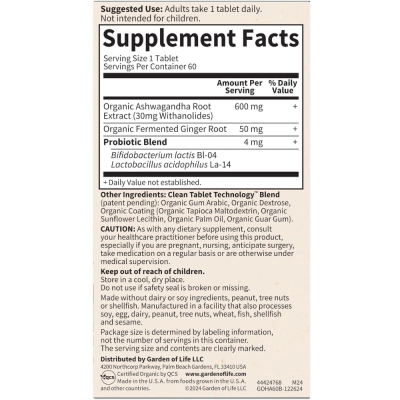 Ashwagandha, Auxílio no Controle do Estresse, 600mg, 60 Comprimidos, Garden of Life