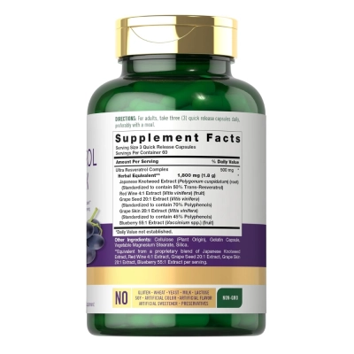 Resveratrol Complex, Com Extrato de Semente de Uva, 1800mg, 180 Cápsulas, Carlyle