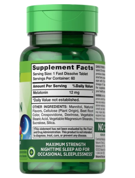 Melatonina 12mg, 60 comprimidos de dissolução rápida, Nature's Truth