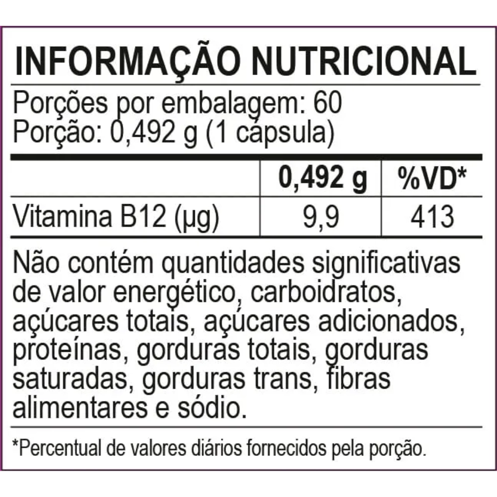 Vitamina B12 Metilcobalamina, 60 Cápsulas Vegetais - Sanavita