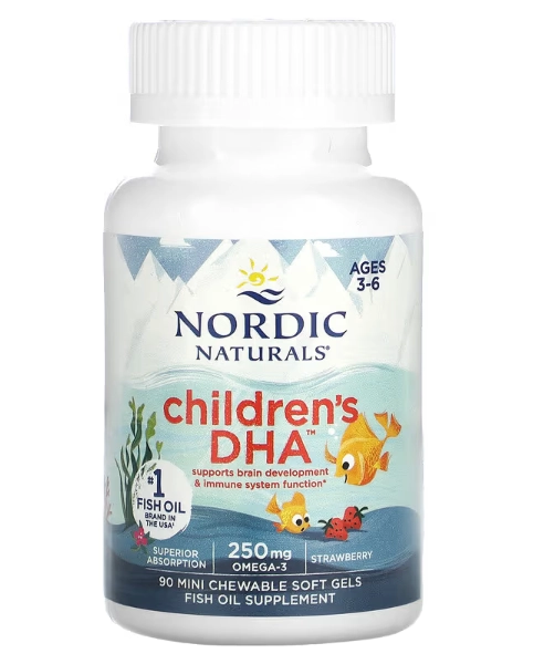 DHA infantil, 90 mini Cápsulas Mastigáveis Sabor Morango, Nordic Naturals