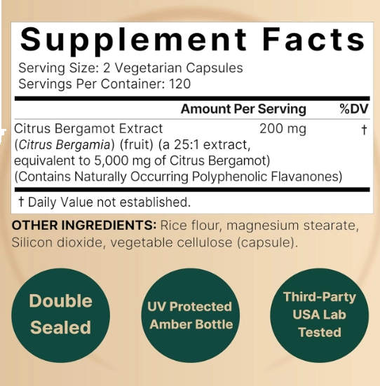 Citrus Bergamot 5000mg, Bergamota cítrica, Antioxidante, 240 Cápsulas, NatureBell