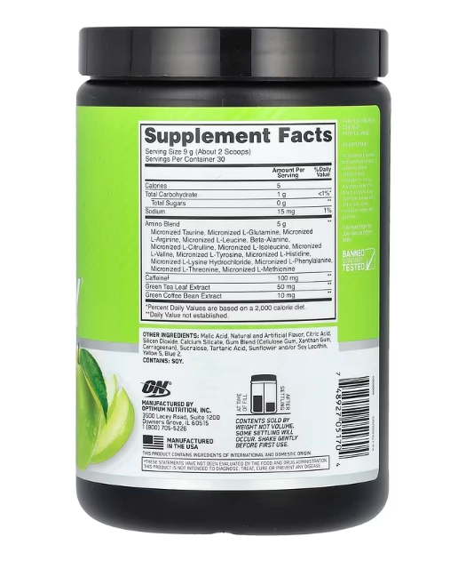 Essential AMINO Energy, Sabor Maçã Verde, 270g, Optimum Nutrition