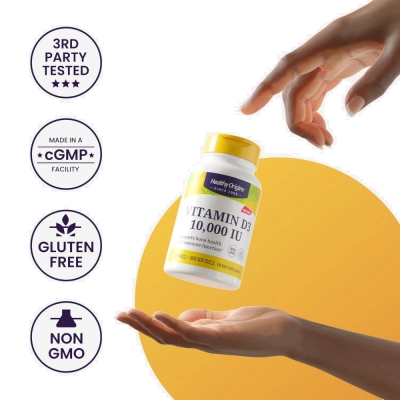 Vitamina D3, 10,000 IU, 360 Cápsulas - Healthy Origins